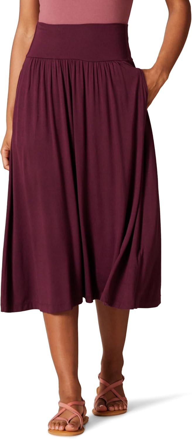 Ione Jupe Midi Femme – Jersey Viscose Stretch, Taille Élastique, Fronces & Poches