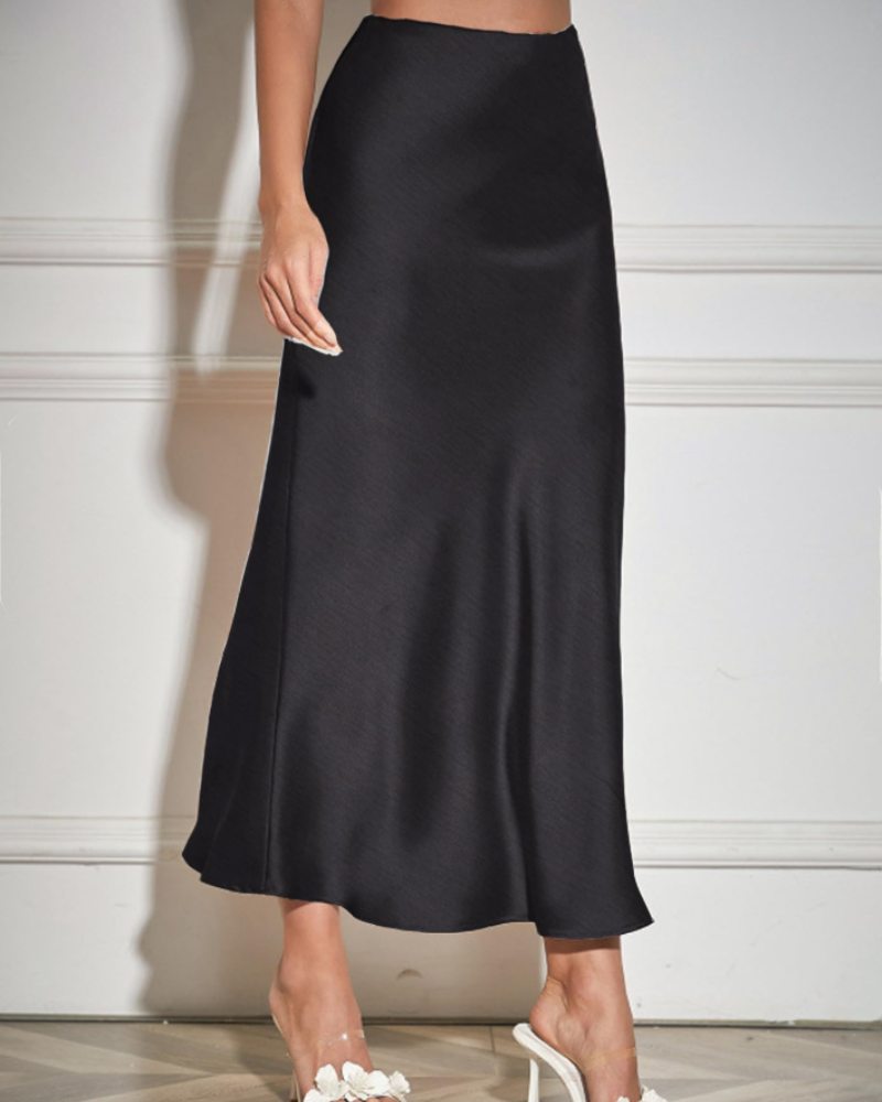 Isabeau Jupe Longue Femme – Satin Plissé, Taille Haute, Coupe Évasée & Zip Latéral