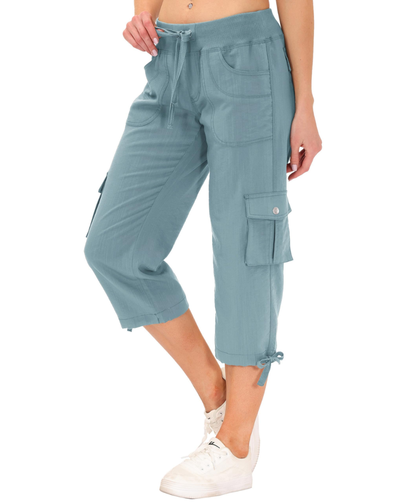 Maribel Pantalon Cargo Capri Femme 3/4 – Léger, Respirant, Séchage Rapide & 6 Poches
