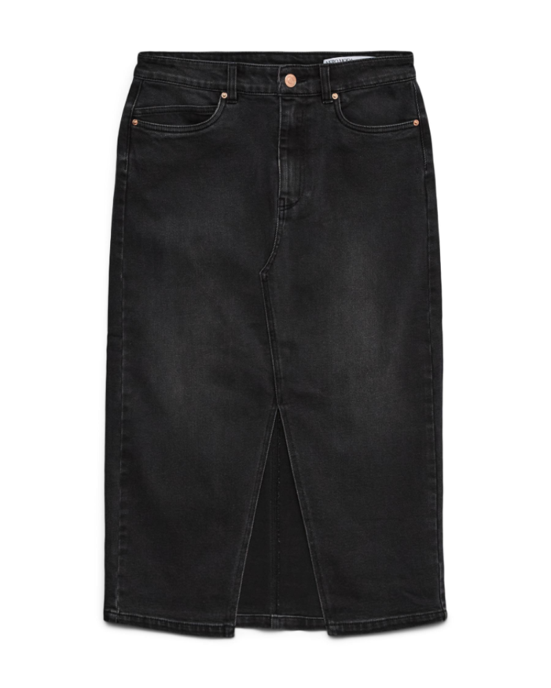 Nerissa Jupe Midi Femme – Denim Taille Haute, Fente Avant, Stretch & 5 Poches