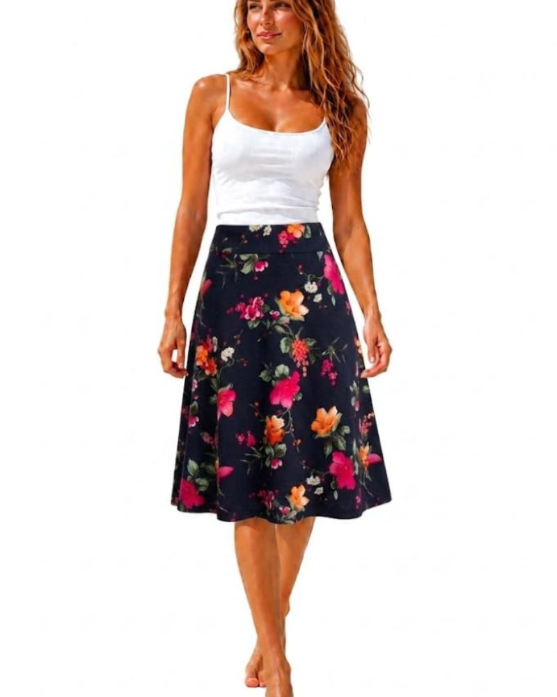 Rowena Jupe Fleurie Femme – Taille Élastique, Coupe Fluide & Longueur Genou