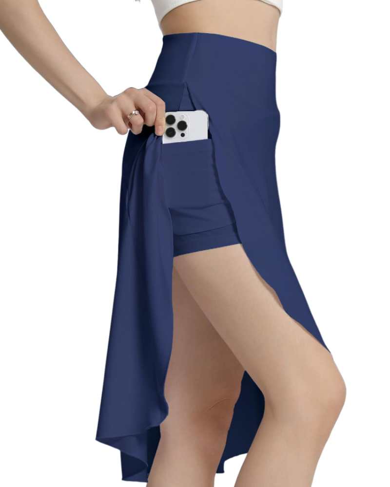 Celestine Jupe-Short Midi Femme – Taille Haute, Short Intégré, Volants & Poches