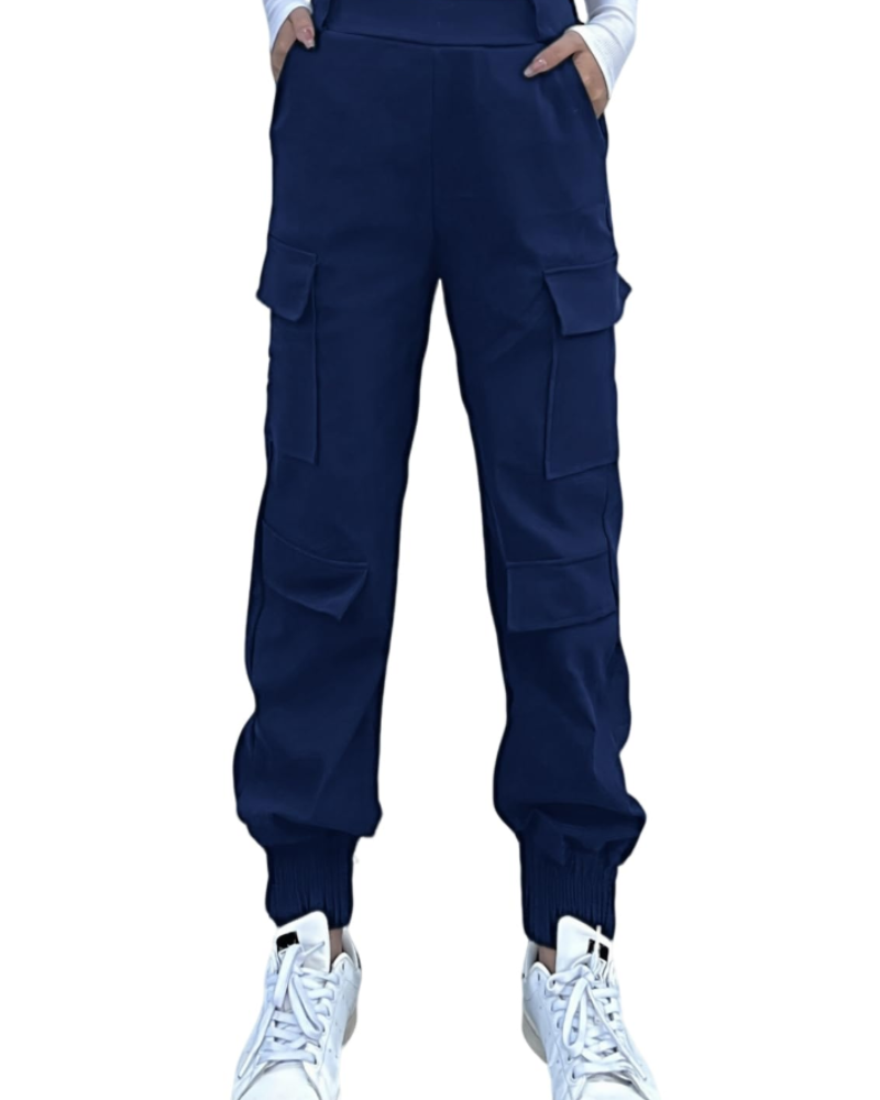 Zafira Pantalon Cargo Femme – Taille Haute Élastique, Coupe Baggy, Chevilles Resserrées & Poches