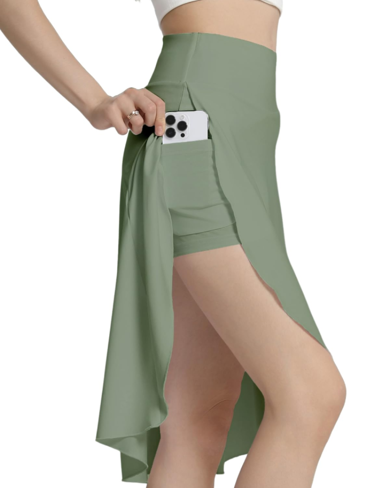 Celestine Jupe-Short Midi Femme – Taille Haute, Short Intégré, Volants & Poches