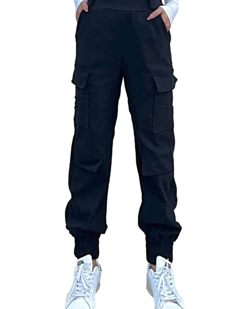Zafira Pantalon Cargo Femme – Taille Haute Élastique, Coupe Baggy, Chevilles Resserrées & Poches
