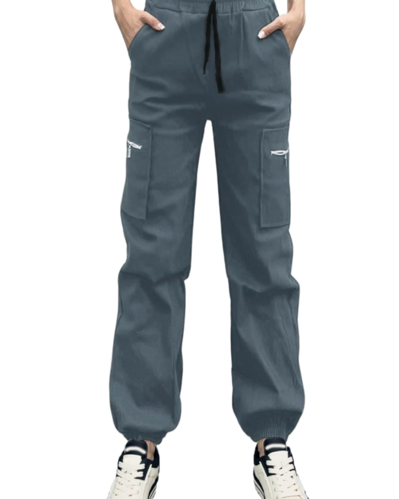 Zafira Pantalon Cargo Femme – Taille Haute Élastique, Coupe Baggy, Chevilles Resserrées & Poches
