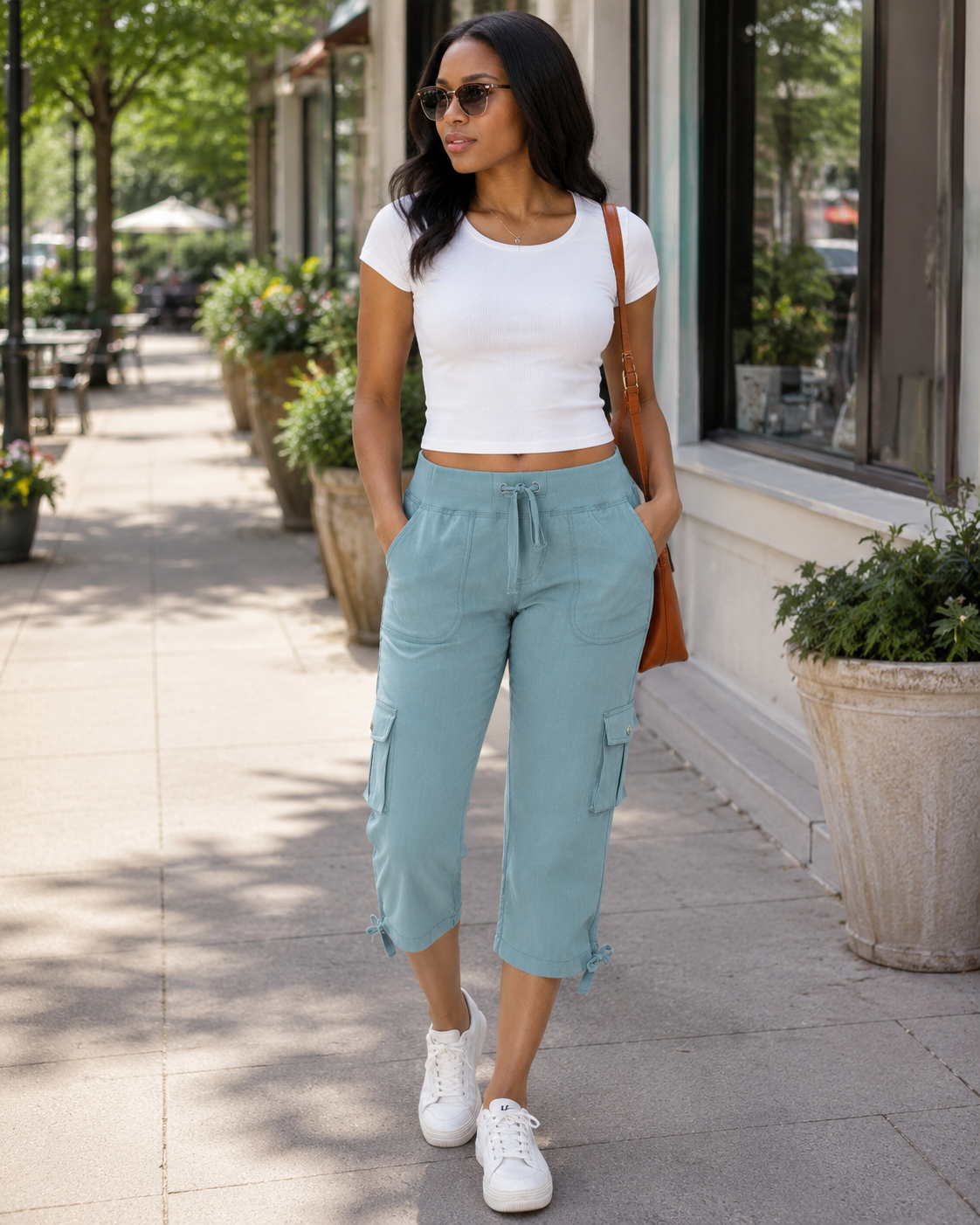 Maribel Pantalon Cargo Capri Femme 3/4 – Léger, Respirant, Séchage Rapide & 6 Poches