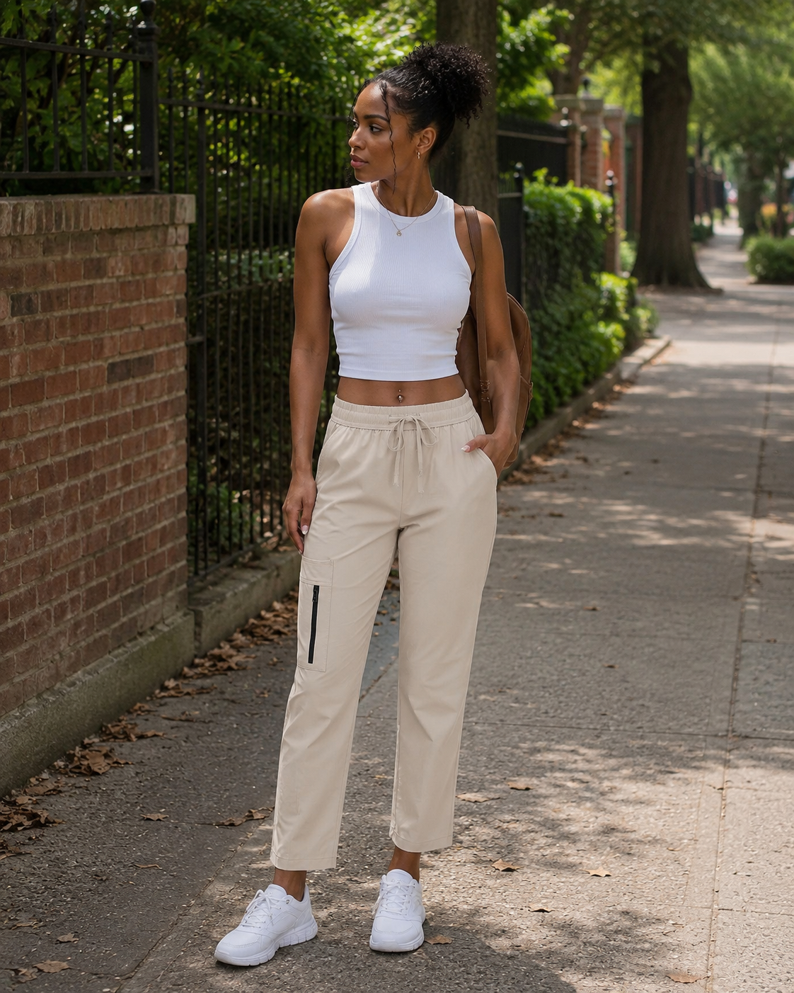 Chloé Pantalon Cargo Femme – Léger, Imperméable, Taille Élastique & Poches