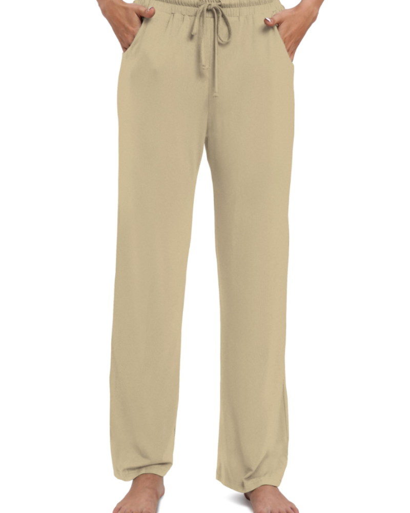 Amelina Pantalon Femme Droit Stretch – Taille Élastique avec Cordon, Poches & Tissu Léger