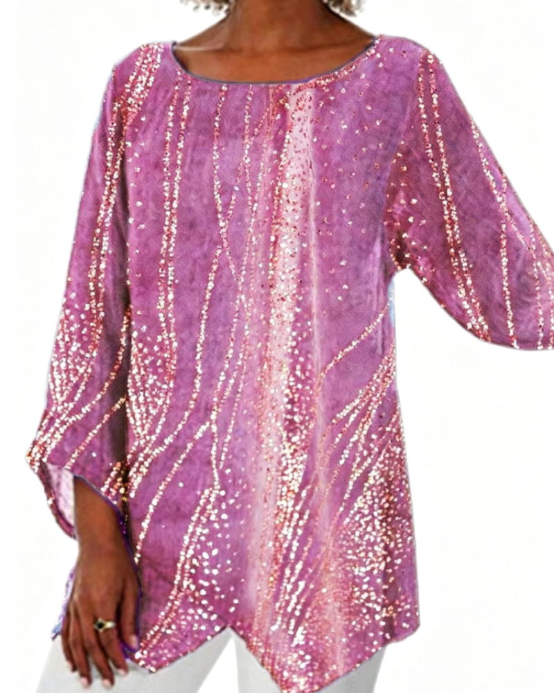 Adelina Tunique Femme – Col Rond, Manches 3/4, Imprimé Floral, Coupe Longue & Ample