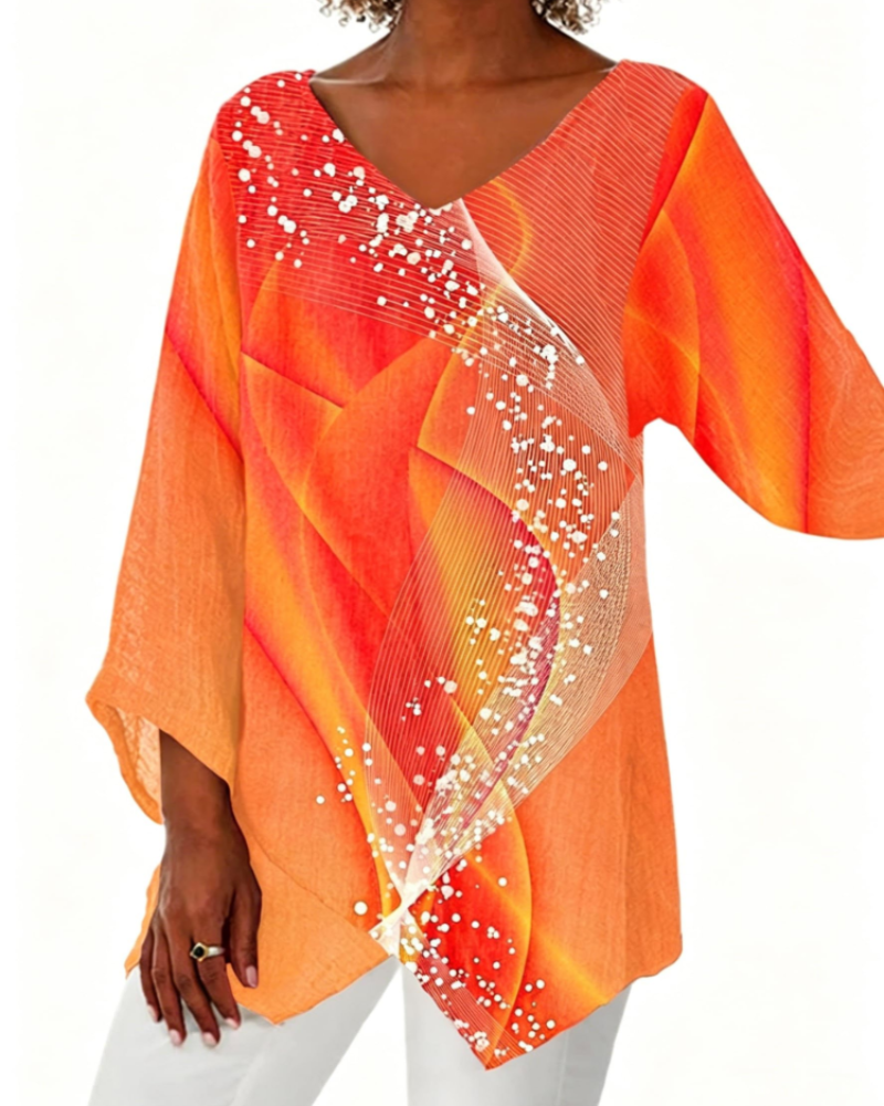 Adelina Tunique Femme – Col Rond, Manches 3/4, Imprimé Floral, Coupe Longue & Ample