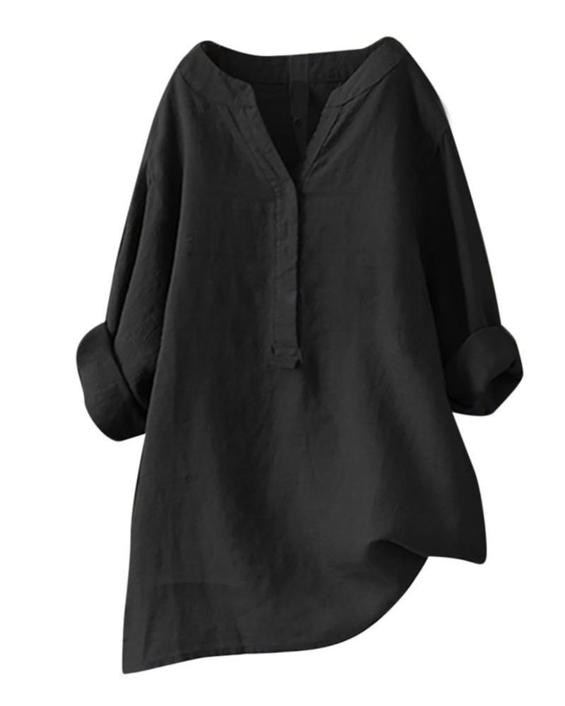Anneliese Tunique Femme – Coton & Lin, Col V, Manches Longues, Coupe Ample