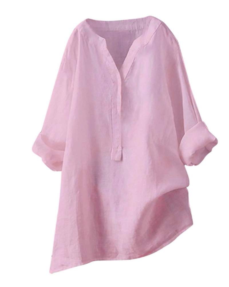 Anneliese Tunique Femme – Coton & Lin, Col V, Manches Longues, Coupe Ample