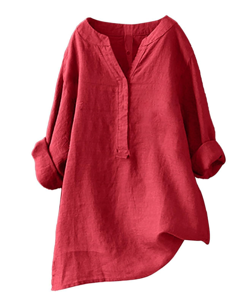 Anneliese Tunique Femme – Coton & Lin, Col V, Manches Longues, Coupe Ample