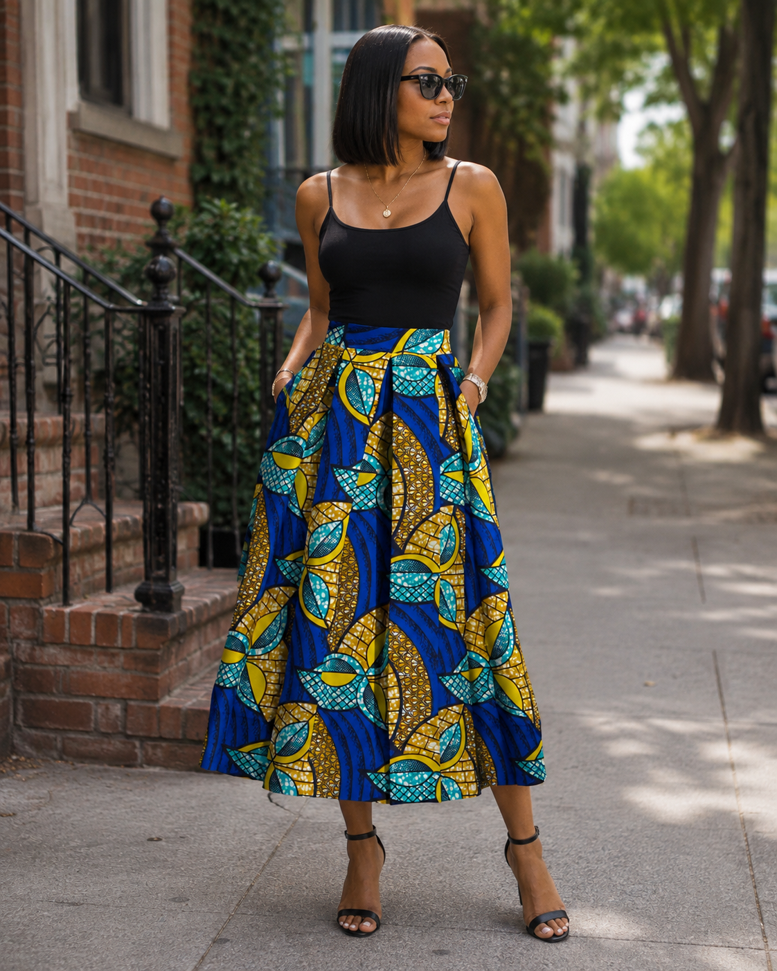 Melisande Jupe Longue Femme – Taille Haute, Coupe Évasée, Imprimée & Zip Latéral
