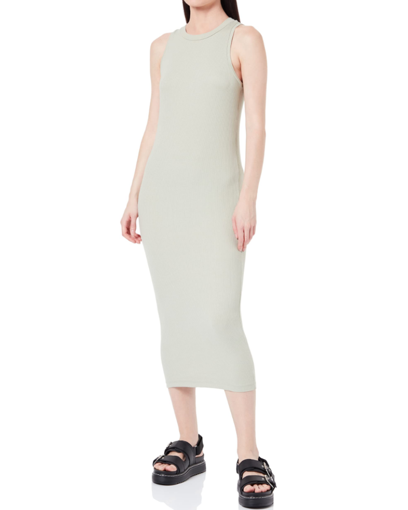 Amabel Robe Midi Femme – Coton, Col Rond, Texture Côtelée & Coupe Extensible