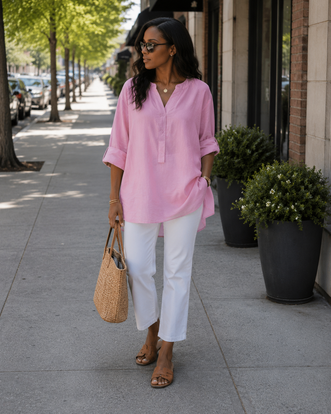 Anneliese Tunique Femme – Coton & Lin, Col V, Manches Longues, Coupe Ample