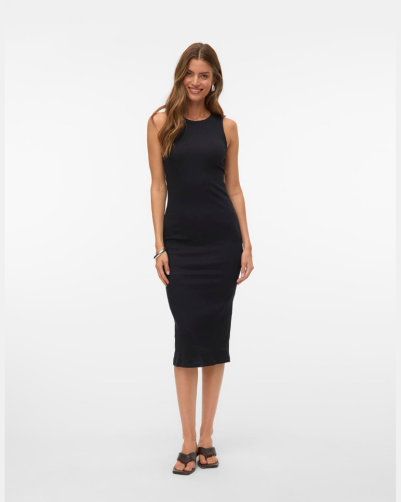 Amabel Robe Midi Femme – Coton, Col Rond, Texture Côtelée & Coupe Extensible