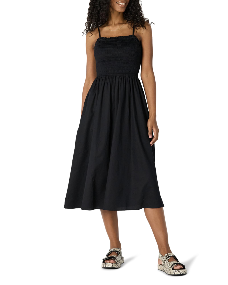 Genevieve Robe Femme Smockée – Coton Satiné, Bretelles Réglables & Jupe Trapèze Fluide