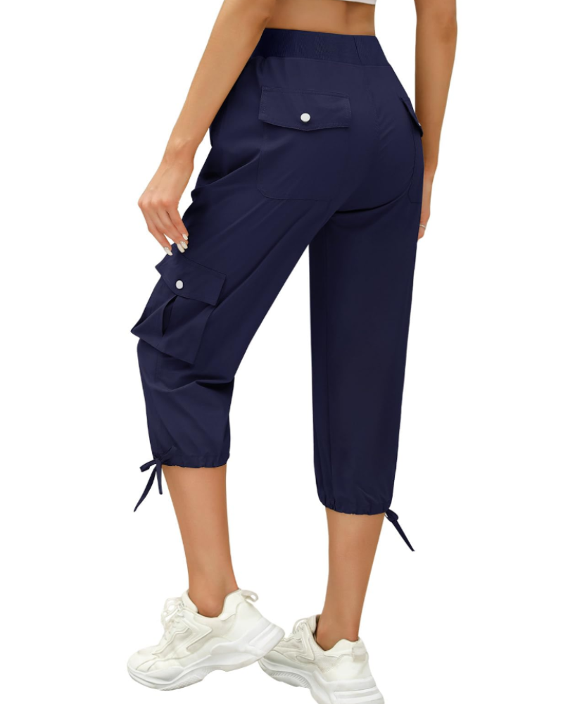 Juliette Pantalon Capri Cargo Femme – Léger, Séchage Rapide, Taille Élastique & 6 Poches
