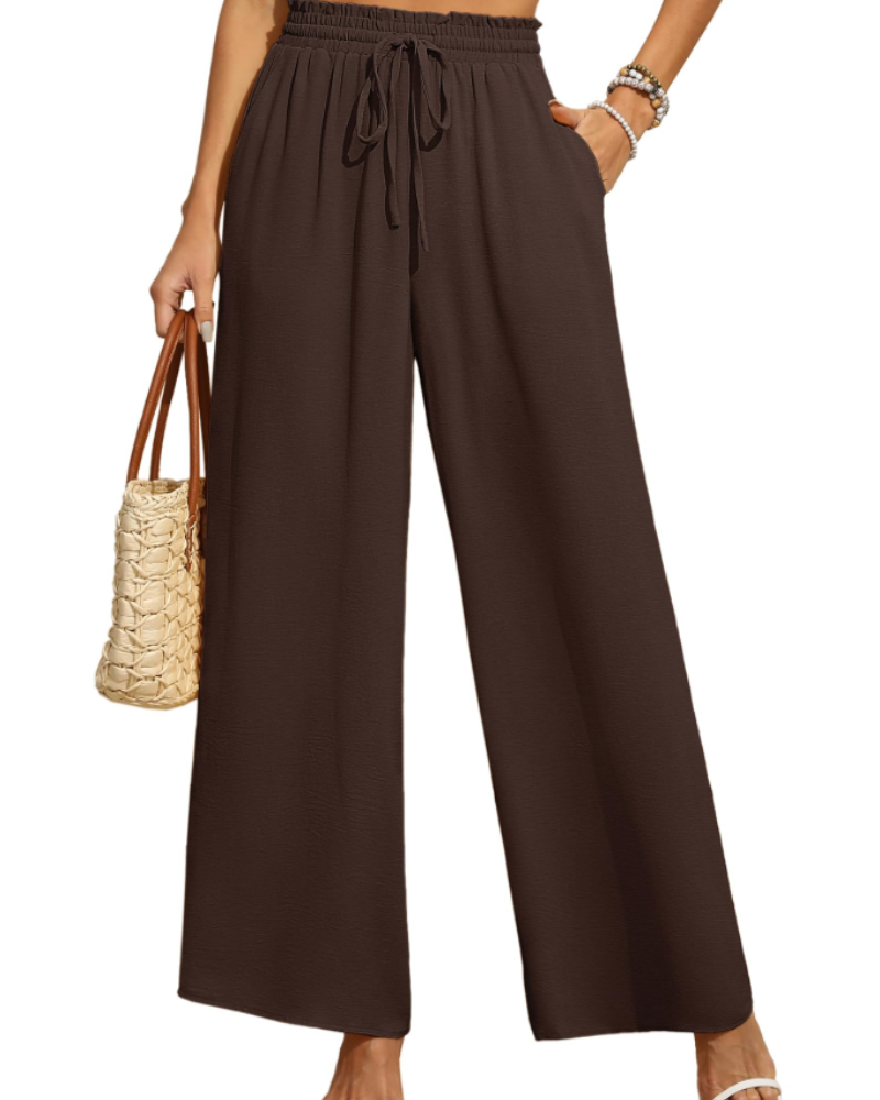 Anaïs Pantalon Palazzo Femme – Taille Haute Élastique, Jambes Larges & Poches