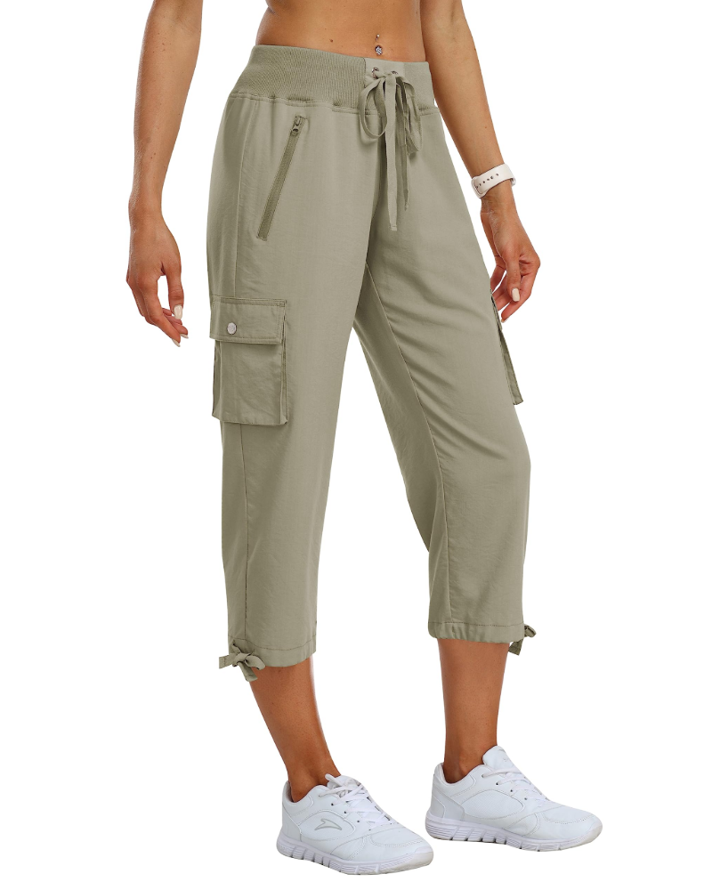 Lucie Pantalon Cargo Capri Femme – 3/4 Léger, Respirant, 4 Poches & Cordon Réglable