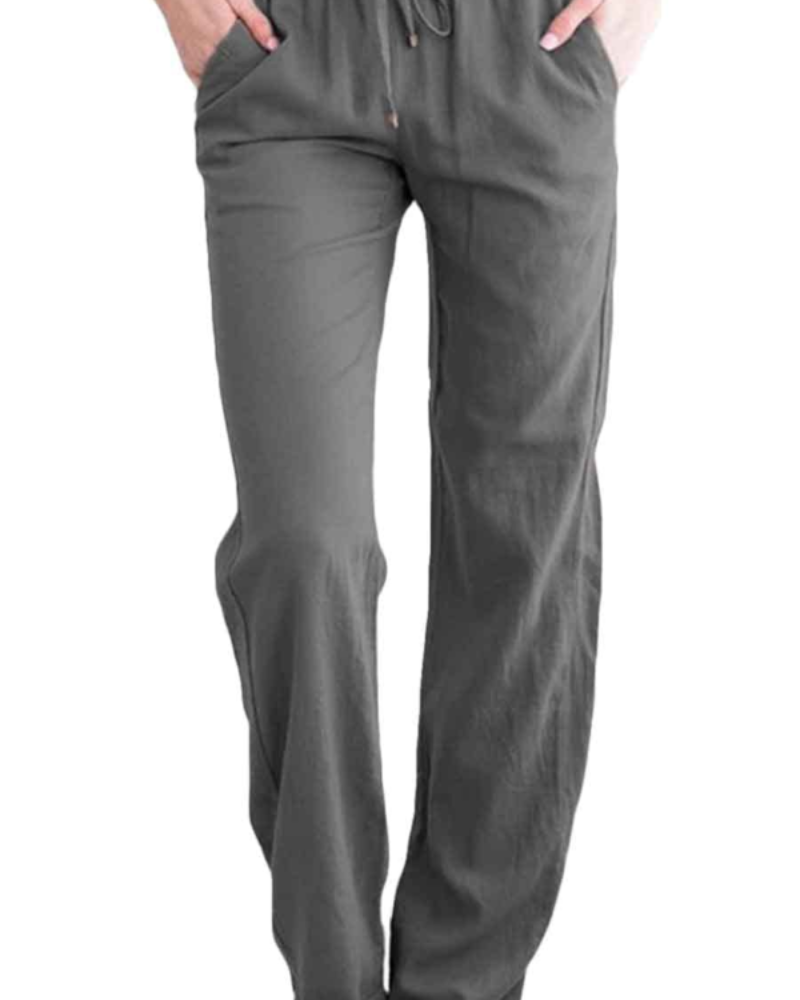 Clara Pantalon Lin Femme – Taille Élastique, Cordon Ajustable, Coupe Ample & Poches