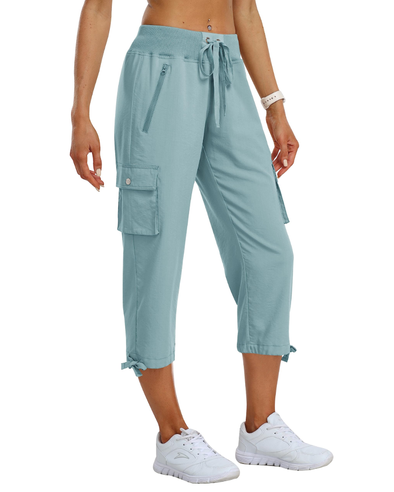 Lucie Pantalon Cargo Capri Femme – 3/4 Léger, Respirant, 4 Poches & Cordon Réglable