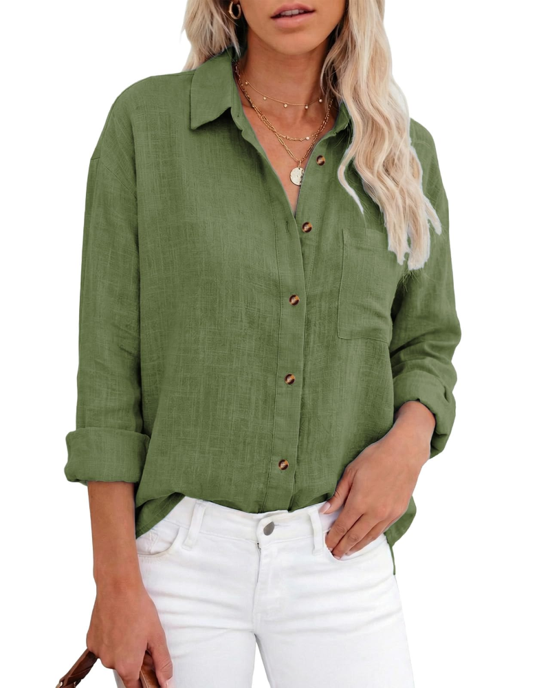 Solenne Blouse Femme – Coton & Lin Léger, Coupe Ample, Manches Longues