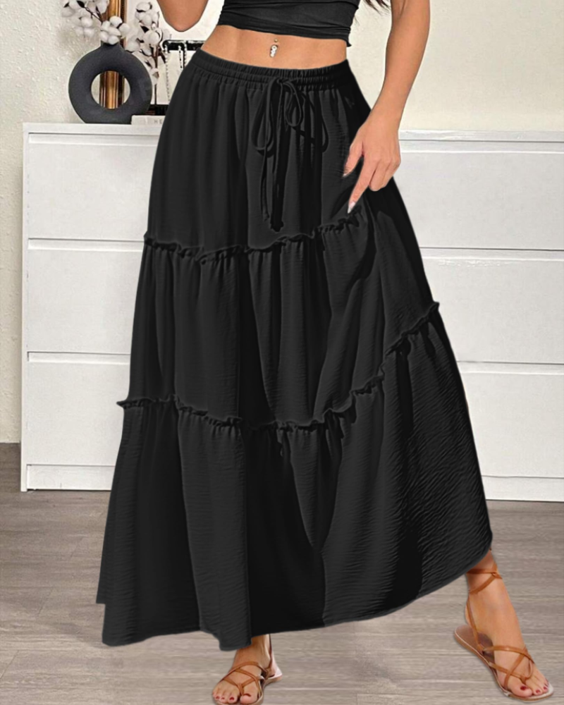 Elowen Jupe Longue Femme – Taille Haute Élastique, Coupe Évasée, Fluide & Poches