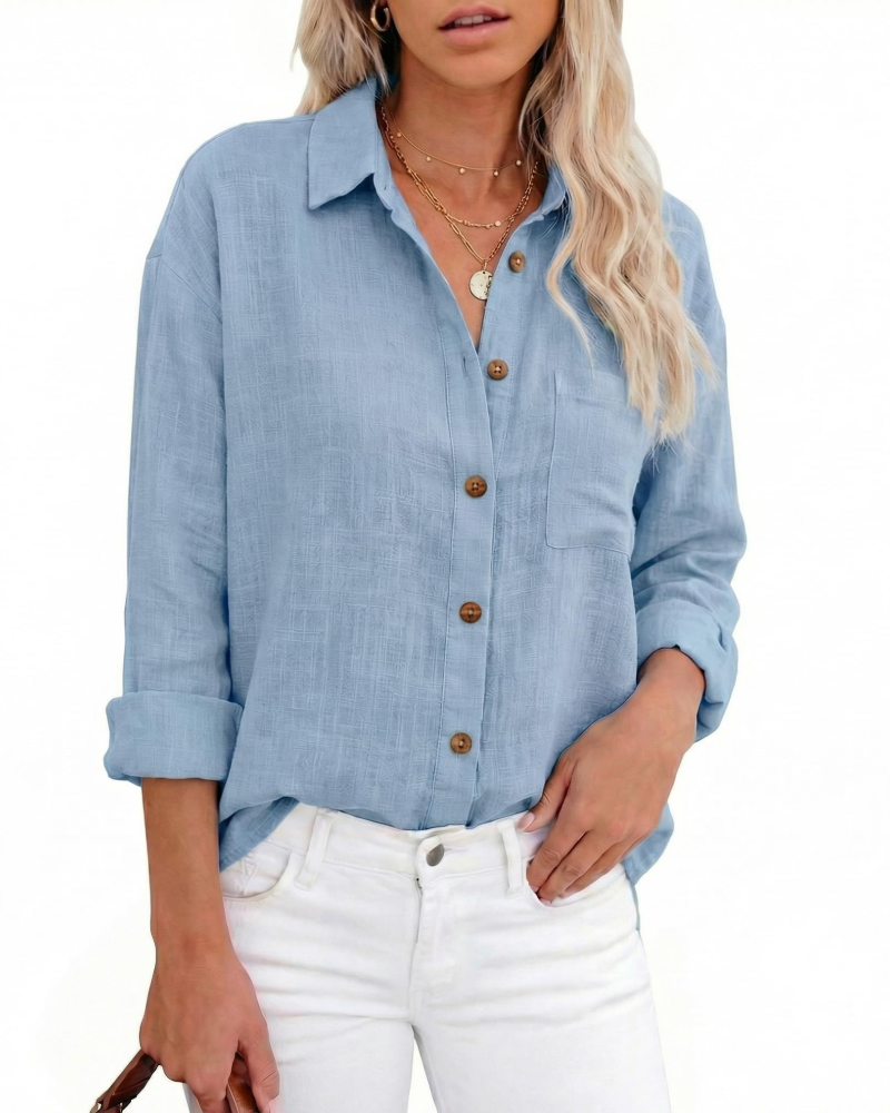 Solenne Blouse Femme – Coton & Lin Léger, Coupe Ample, Manches Longues