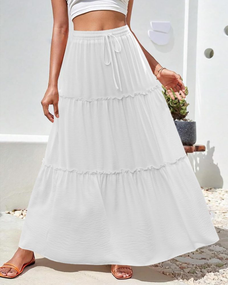 Elowen Jupe Longue Femme – Taille Haute Élastique, Coupe Évasée, Fluide & Poches