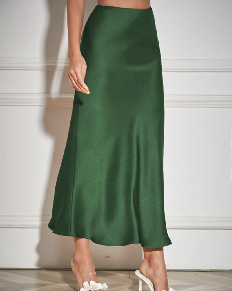 Isabeau Jupe Longue Femme – Satin Plissé, Taille Haute, Coupe Évasée & Zip Latéral