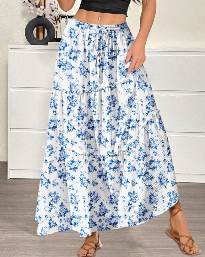 Elowen Jupe Longue Femme – Taille Haute Élastique, Coupe Évasée, Fluide & Poches