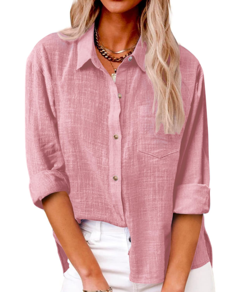 Jessamine Blouse Femme – 100% Coton, Col V Boutonné, Coupe Ample & Poche