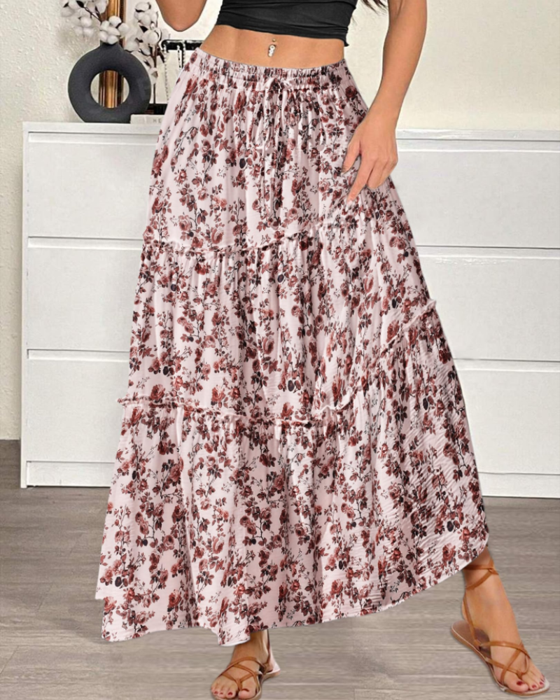 Elowen Jupe Longue Femme – Taille Haute Élastique, Coupe Évasée, Fluide & Poches