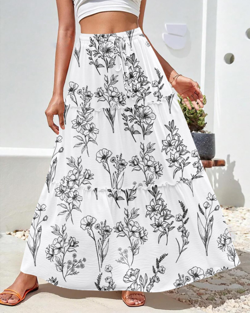 Elowen Jupe Longue Femme – Taille Haute Élastique, Coupe Évasée, Fluide & Poches