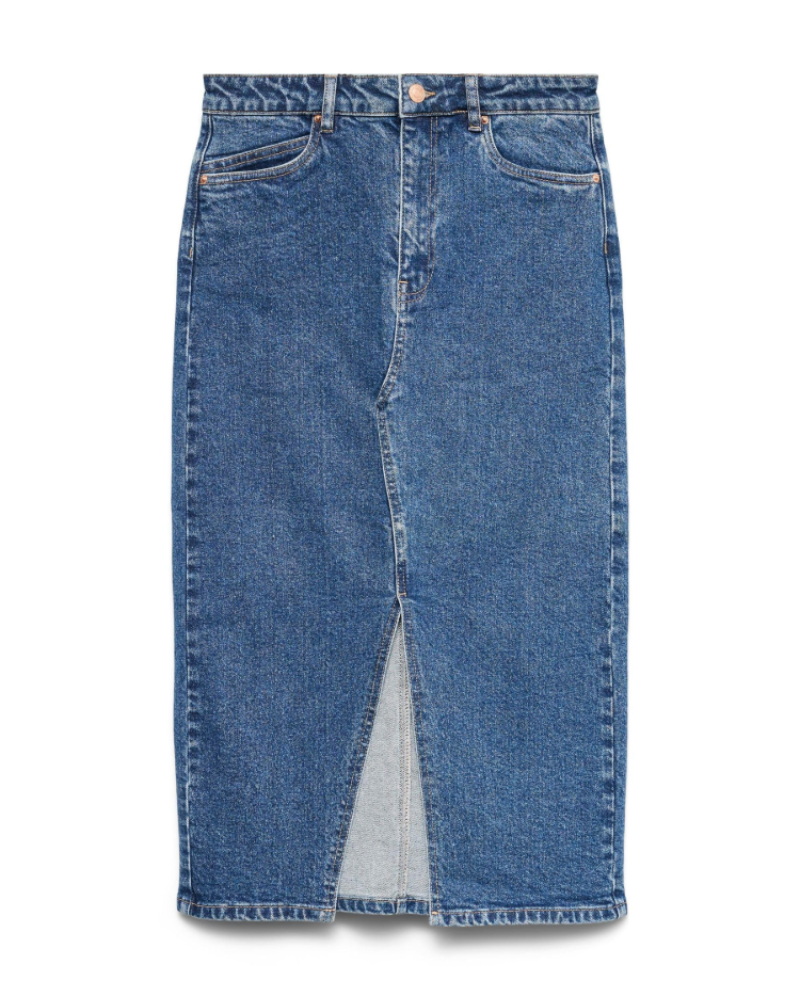 Nerissa Jupe Midi Femme – Denim Taille Haute, Fente Avant, Stretch & 5 Poches