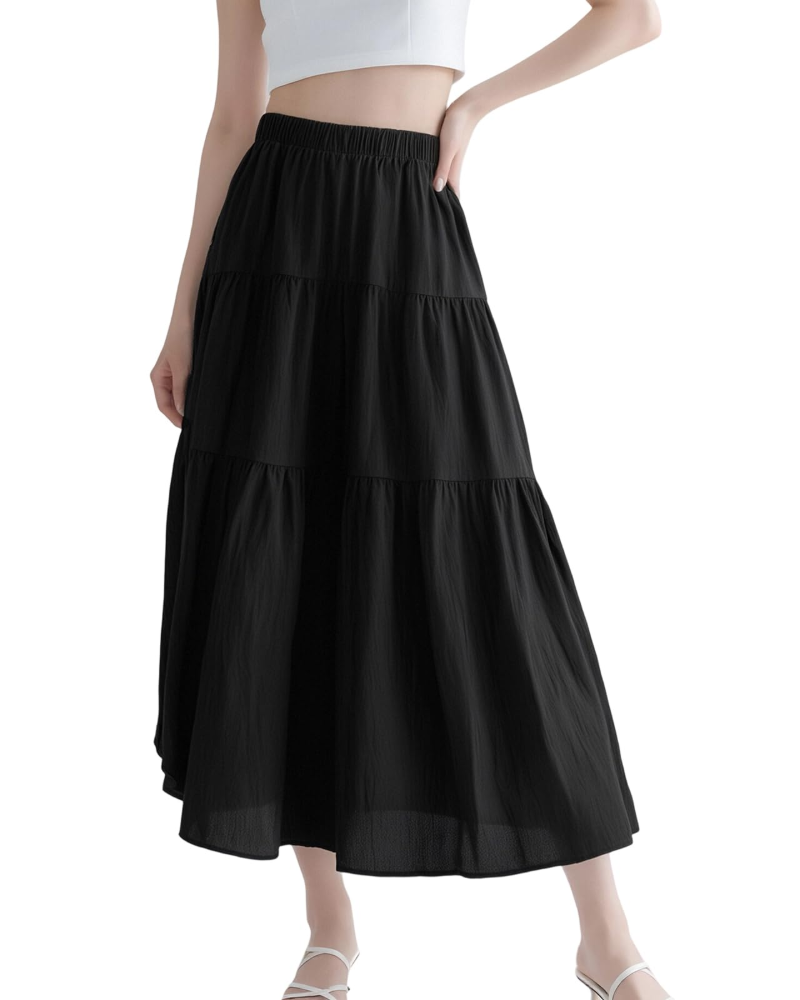 Anouk Jupe Longue Femme – Taille Haute Élastique, Volants, Coupe Évasée & 2-en-1