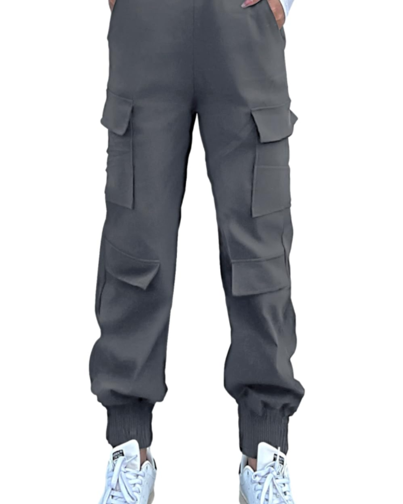 Zafira Pantalon Cargo Femme – Taille Haute Élastique, Coupe Baggy, Chevilles Resserrées & Poches
