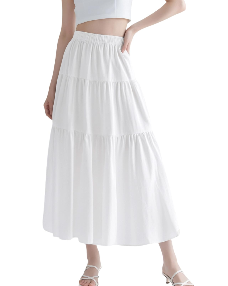 Anouk Jupe Longue Femme – Taille Haute Élastique, Volants, Coupe Évasée & 2-en-1