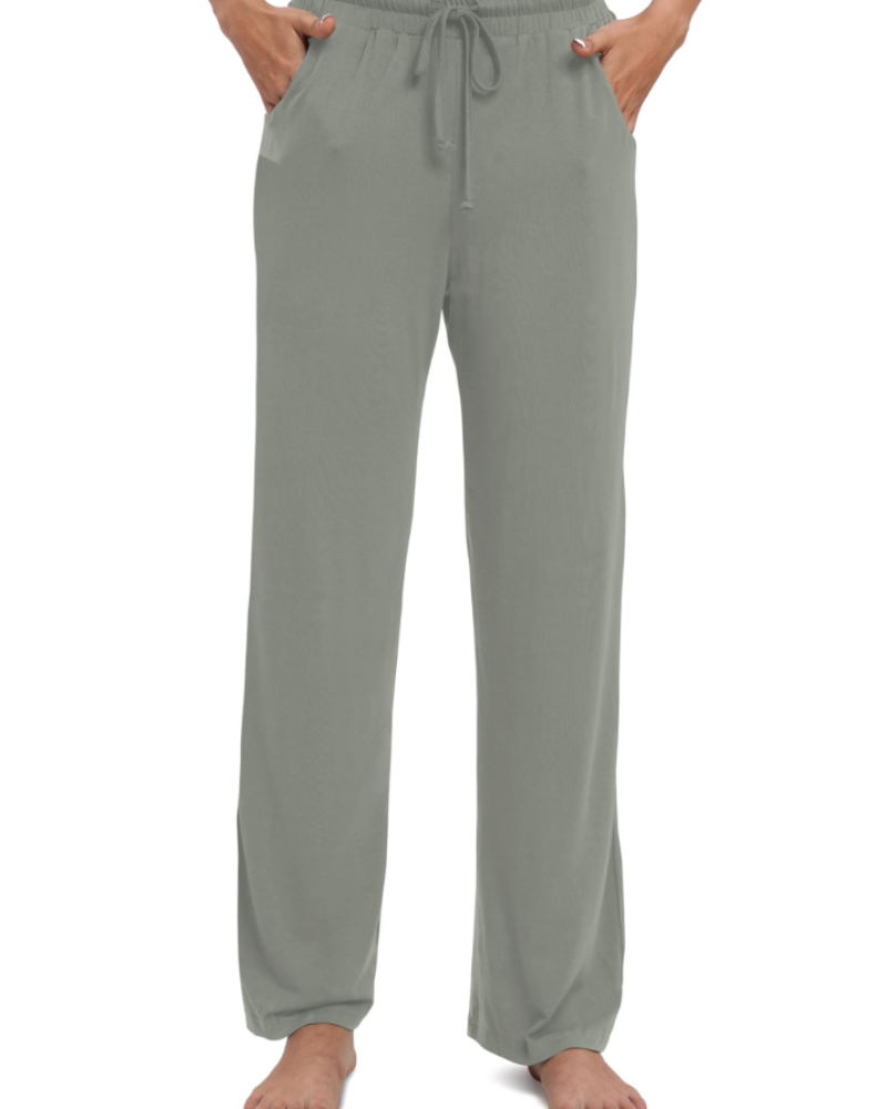 Amelina Pantalon Femme Droit Stretch – Taille Élastique avec Cordon, Poches & Tissu Léger