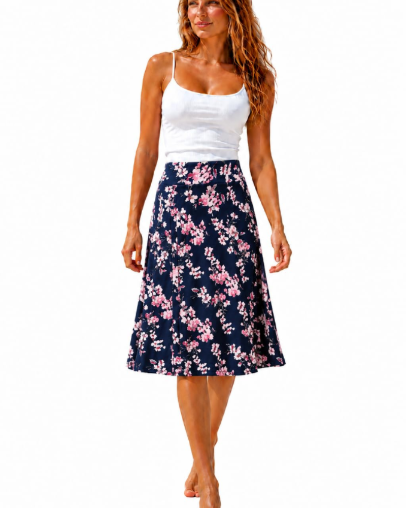 Rowena Jupe Fleurie Femme – Taille Élastique, Coupe Fluide & Longueur Genou