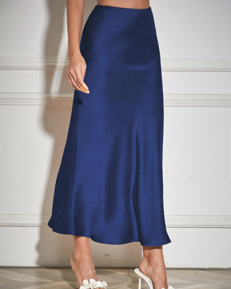Isabeau Jupe Longue Femme – Satin Plissé, Taille Haute, Coupe Évasée & Zip Latéral