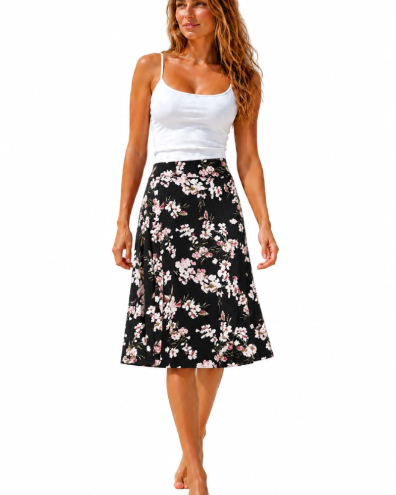 Rowena Jupe Fleurie Femme – Taille Élastique, Coupe Fluide & Longueur Genou