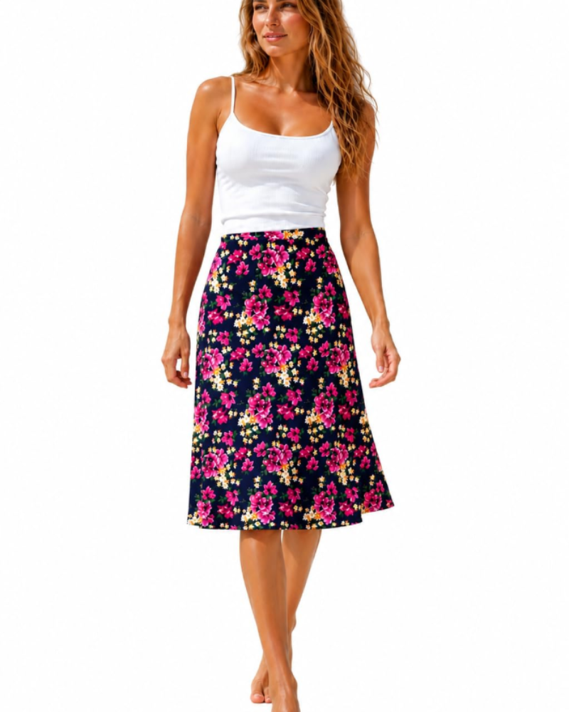 Rowena Jupe Fleurie Femme – Taille Élastique, Coupe Fluide & Longueur Genou