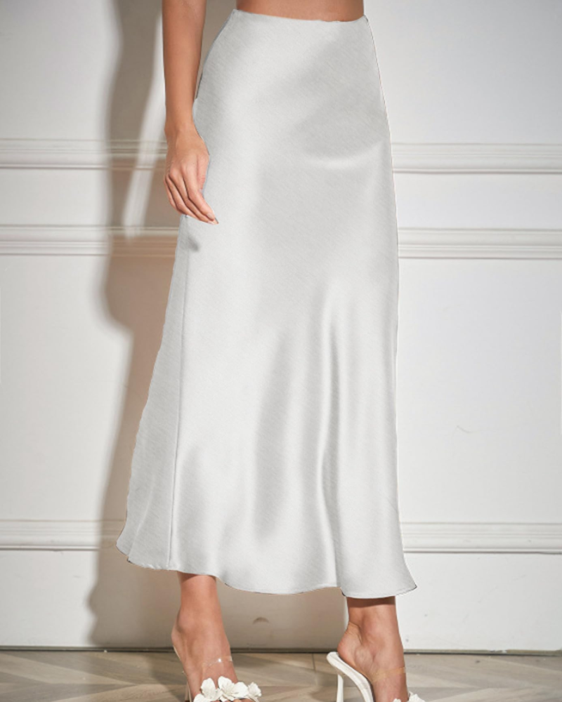 Isabeau Jupe Longue Femme – Satin Plissé, Taille Haute, Coupe Évasée & Zip Latéral