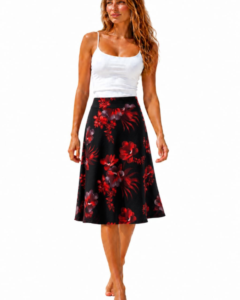Rowena Jupe Fleurie Femme – Taille Élastique, Coupe Fluide & Longueur Genou