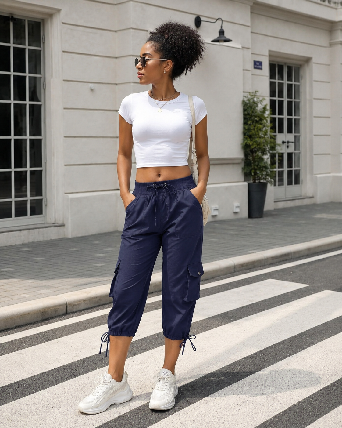 Juliette Pantalon Capri Cargo Femme – Léger, Séchage Rapide, Taille Élastique & 6 Poches