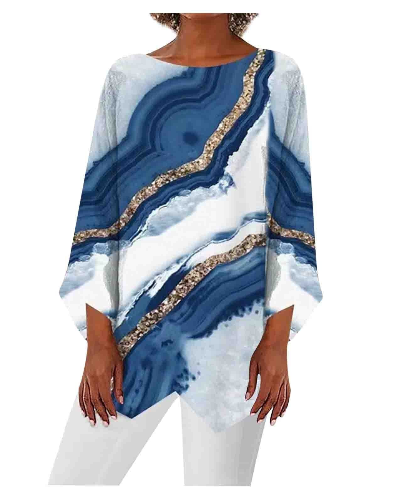 Adelina Tunique Femme – Col Rond, Manches 3/4, Imprimé Floral, Coupe Longue & Ample